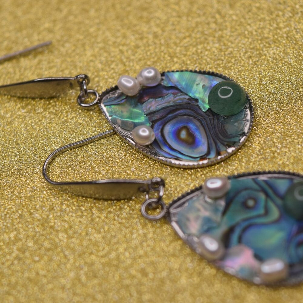 Handmade Abalone & Freshwater Pearl Earrings, Artist Design